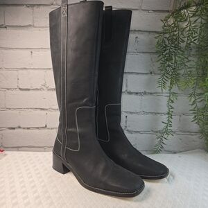 DONALD PLINER CLASSIC DARK CHARCOL RIDING BOOTS 1/2 ZIP SQUARE TOE WOMENS 7